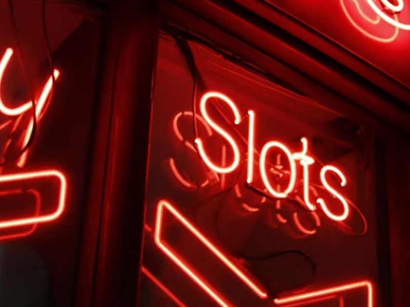 Red lighted led slots sign
