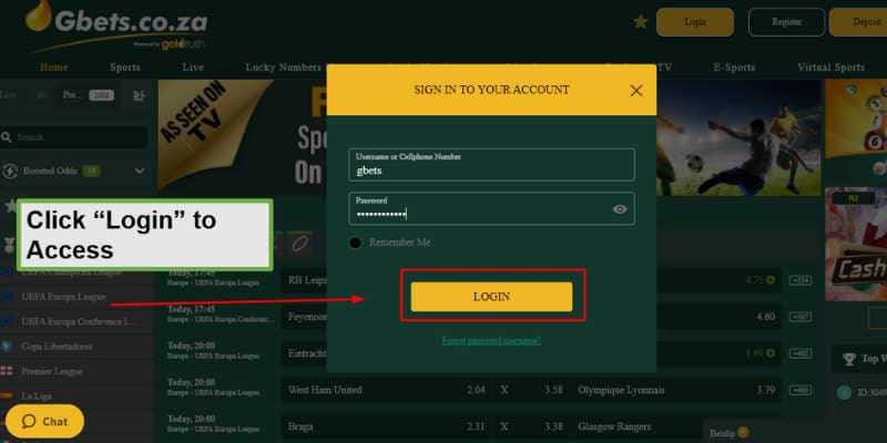 Click 'Login' to access your Gbets account