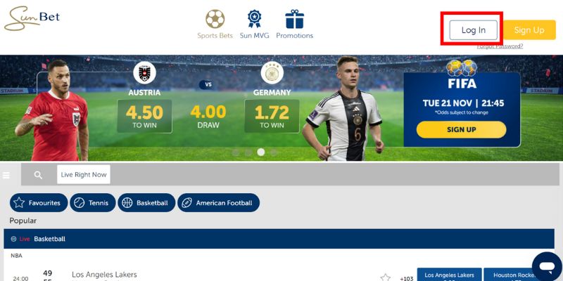 how to quickly login to the sunbet website
