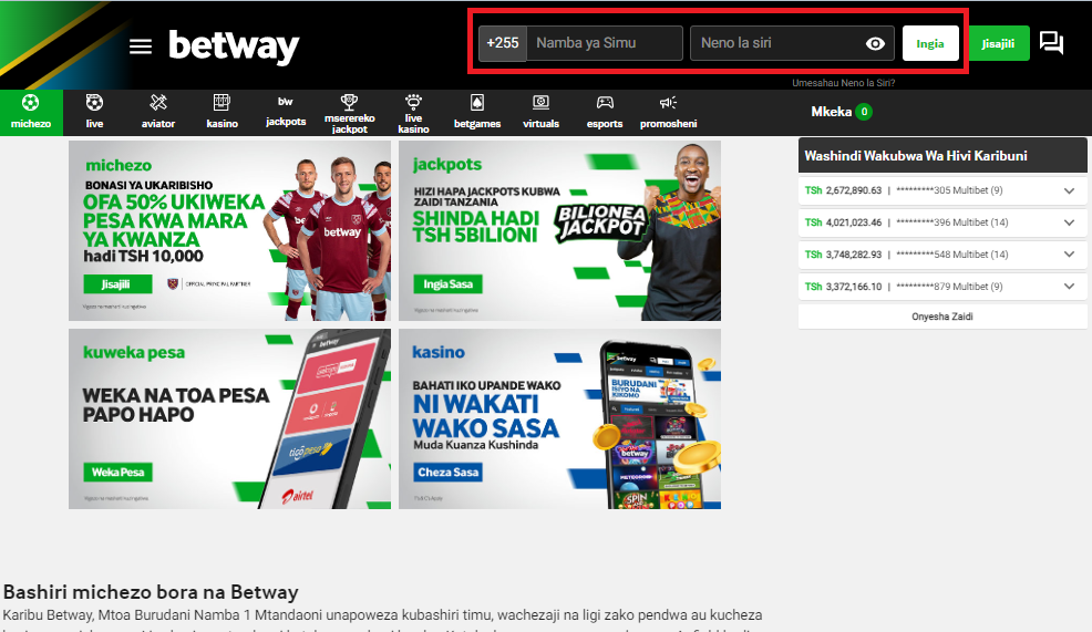 How to Sign in to Betway Tanzania