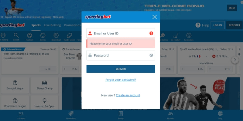 Fill out your Sportingbet login information
