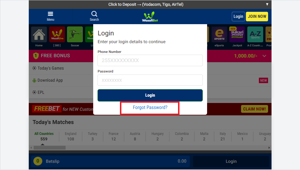 How to Recover the Password to the WasafiBet Account?
