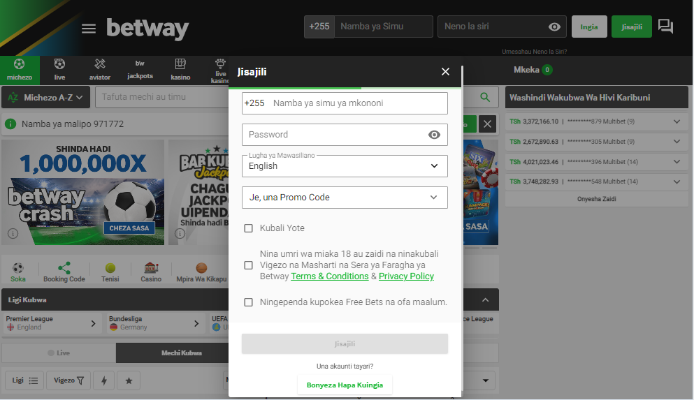 Steps to Betway Register Tanzania